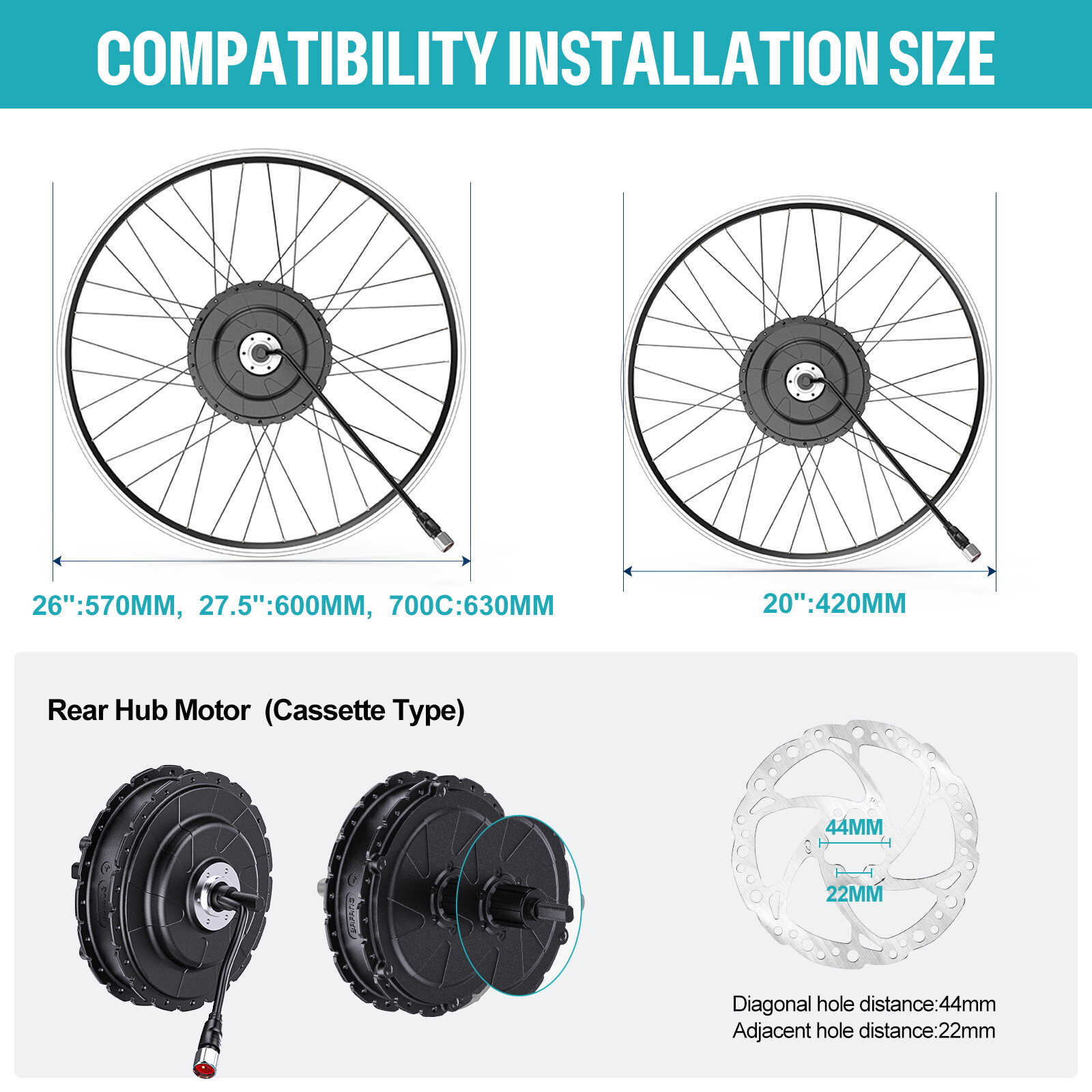 Bafang 48V 500W Front Rear Hub Motor Electric Bike Conversion Kit 26″ 27.5″ 700C