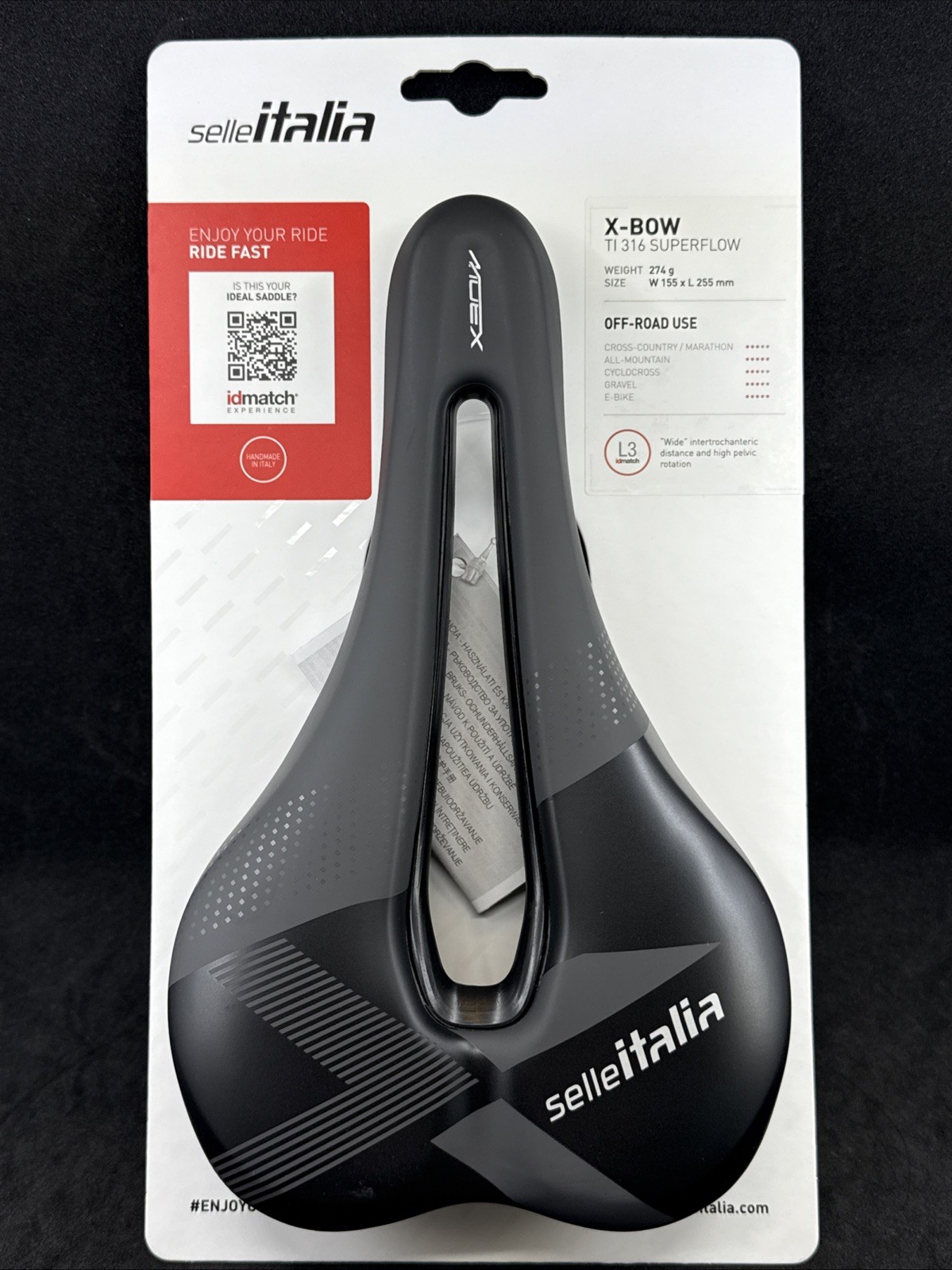 Selle Italia X-BOW Superflow Ti316 Rail Black L3 255mm x 155mm MSRP $120!