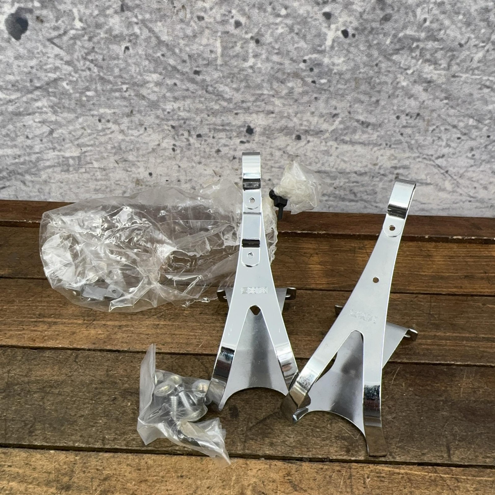 Vintage MKS Toe Clips Silver LL Deep NOS Pair Road Track Bike Pedal Steel Japan