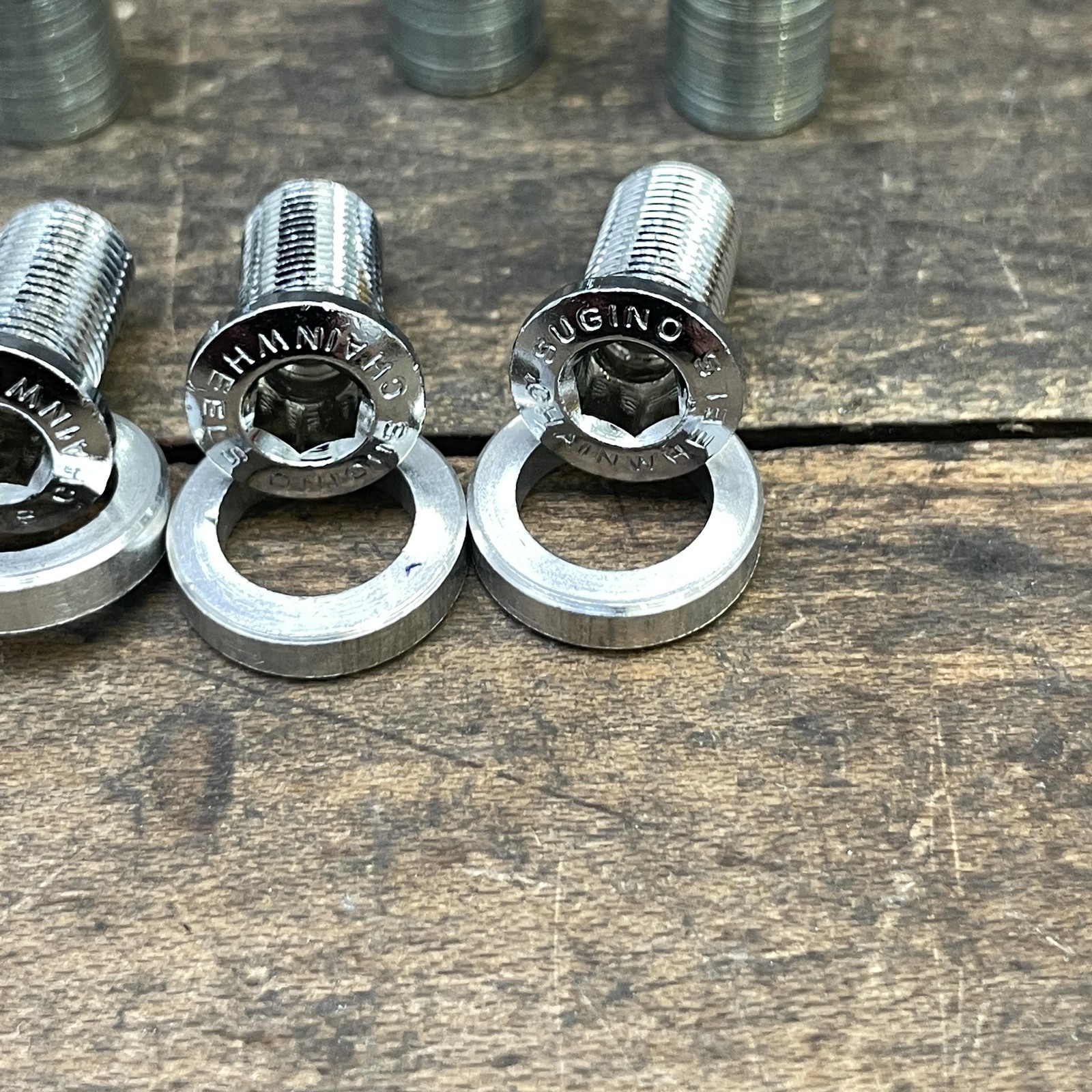 Vintage Sugino Triple Chainring Bolts NOS Long Nuts Washers Set 5pc Japan