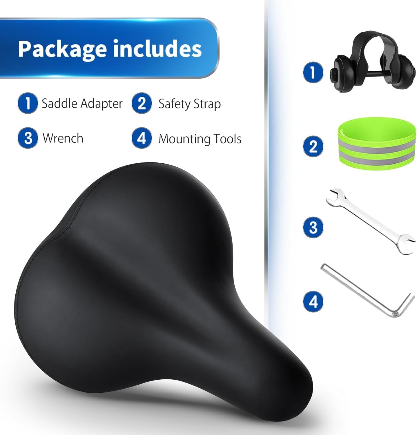 Oversized Bike Seat Extra Wide Foam Pad Waterproof Leather