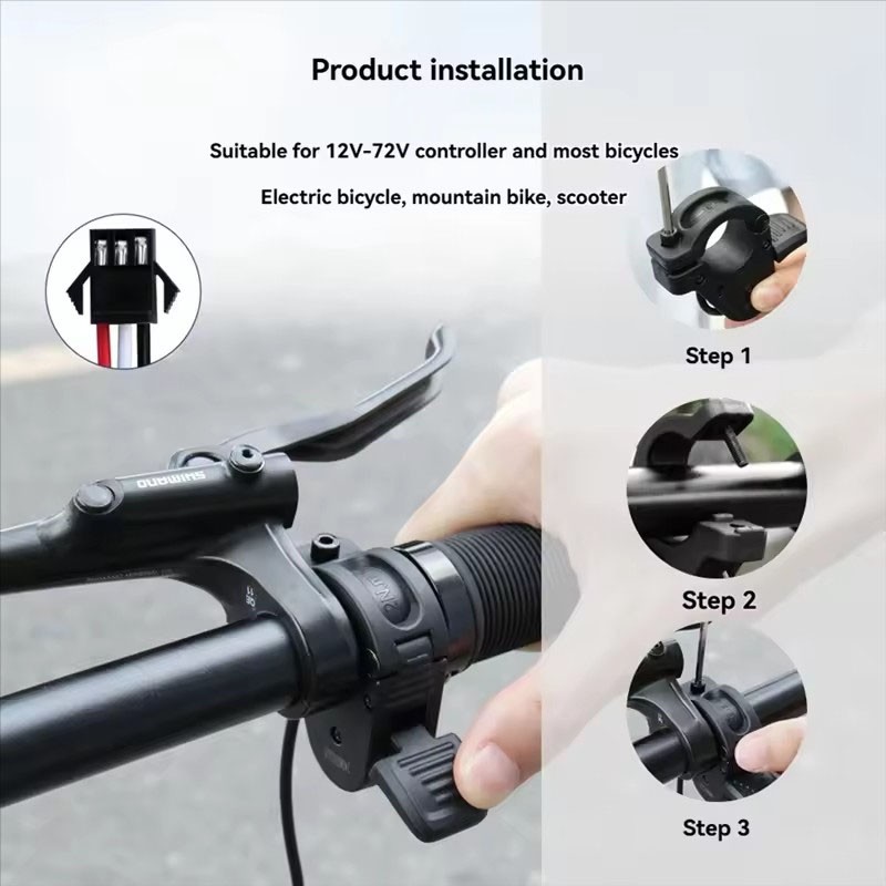 EBike Thumb Throttle 24V 36V 48V 72V Left/Right Hand Throttle SM Plug Connector