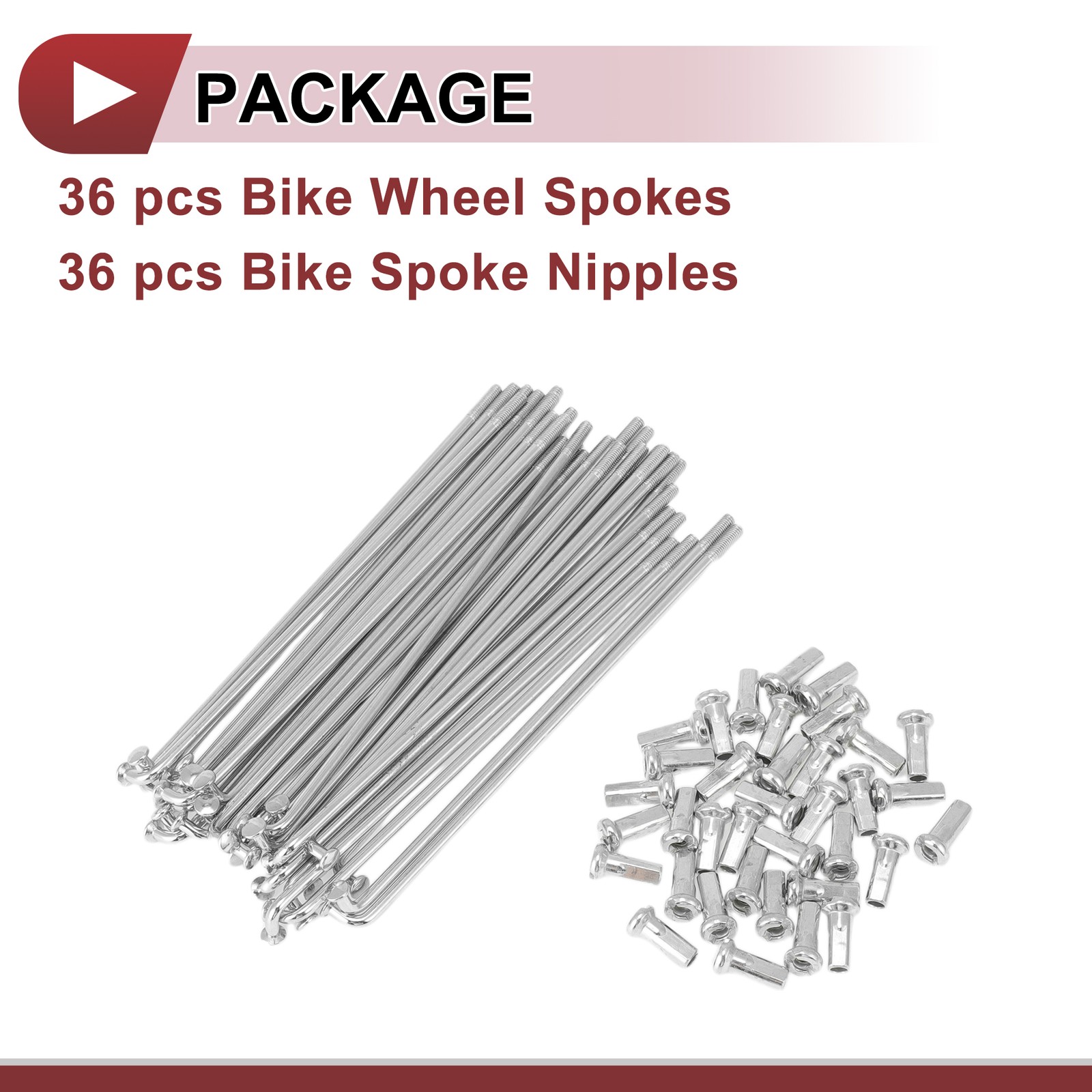 36Set 12G Bicycle Spokes 109mm Bike Wheel Spokes 45 Steel Galvanized Silver Tone