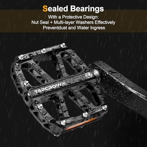 Mountain Bike Pedals with Reflectors, Aluminum Metal Bicycle Flat Pedals Black