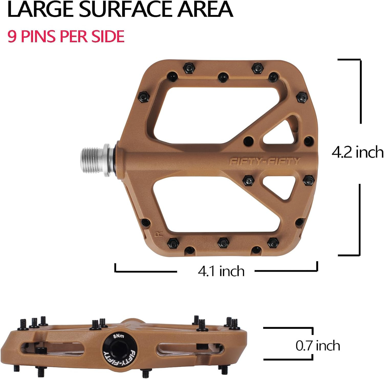 FIFTY-FIFTY Mountain Bike Pedals, Non-Slip MTB Nylon Composite, 9/16″ Bicycle Pe