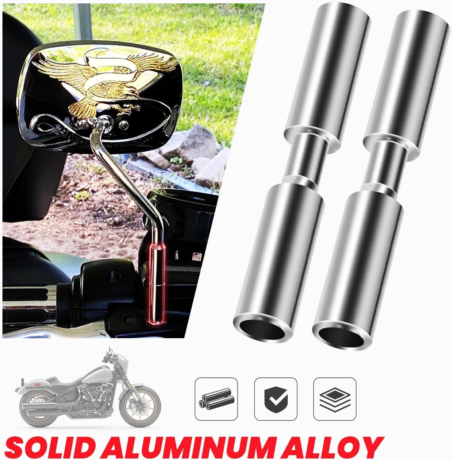 2″ Motorcycle Mirror Risers Height Extender Adapters Kit compatible with Harley