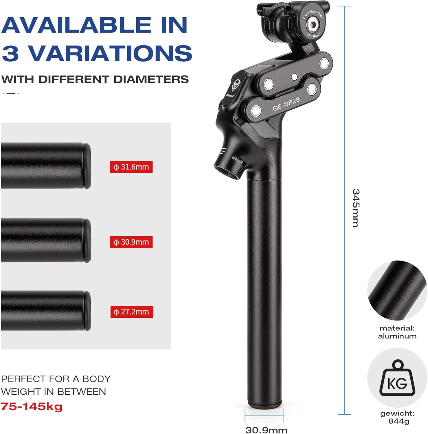 Bike Suspension Seatpost- 27.2 / 30.9 / 31.6Mm Shock-Absorber Bicycle Seat Post