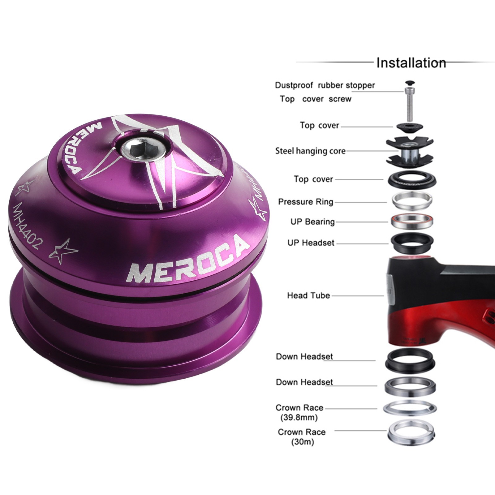 Aluminum Alloy Fork Headset Bearing Bowl Set for Bike 28 6mm Tube 44mm Headset