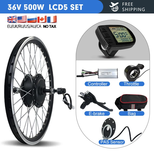 36V 48V 500W E-bike Conversion Kit Brushless Gear Rear Rotate Hub Motor Wheel