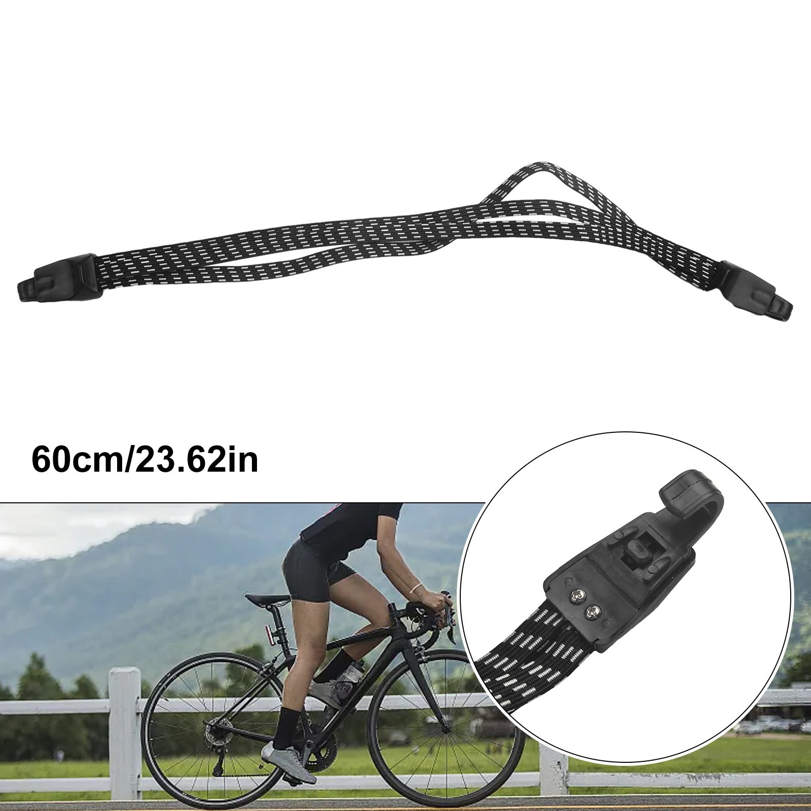 68cm/26.72 Inch 3 In 1 Bike Luggage Strap High Elastic Rope Metal Hooks