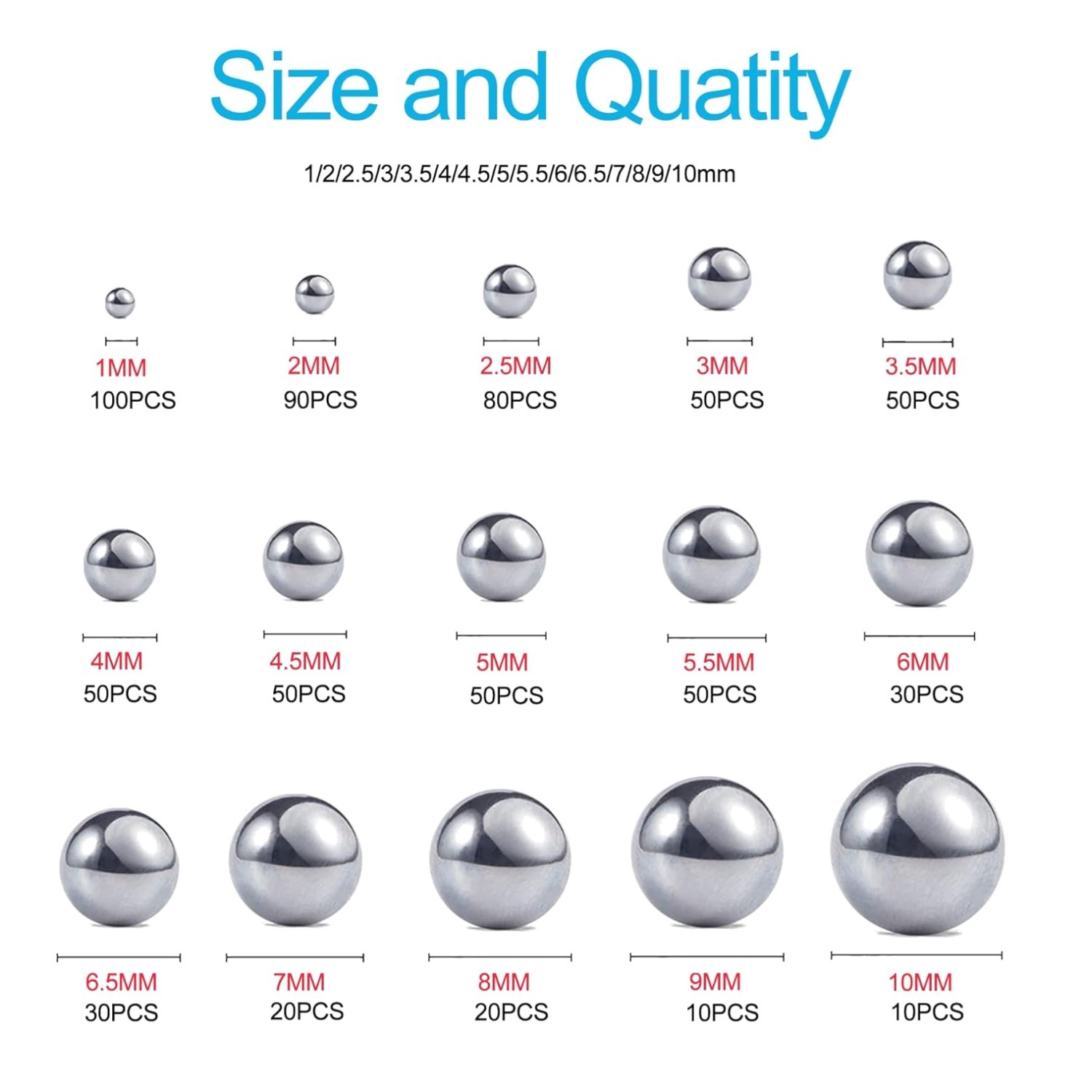 304 Stainless Steel Bearing Ball Kit – 15 Sizes, 690pc