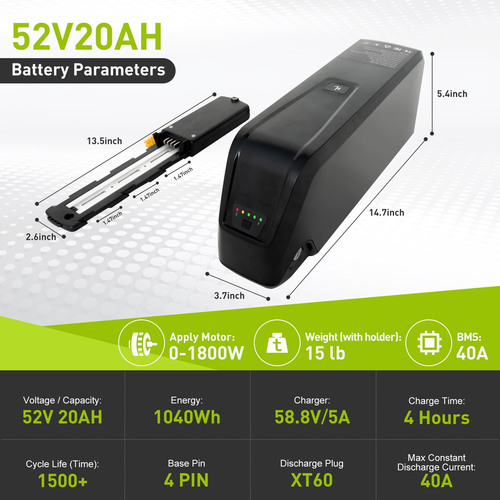 52V/48V/36V Ebike Battery 20AH/15AH/10AH Lithium Battery For Bike 0-2000W Motors