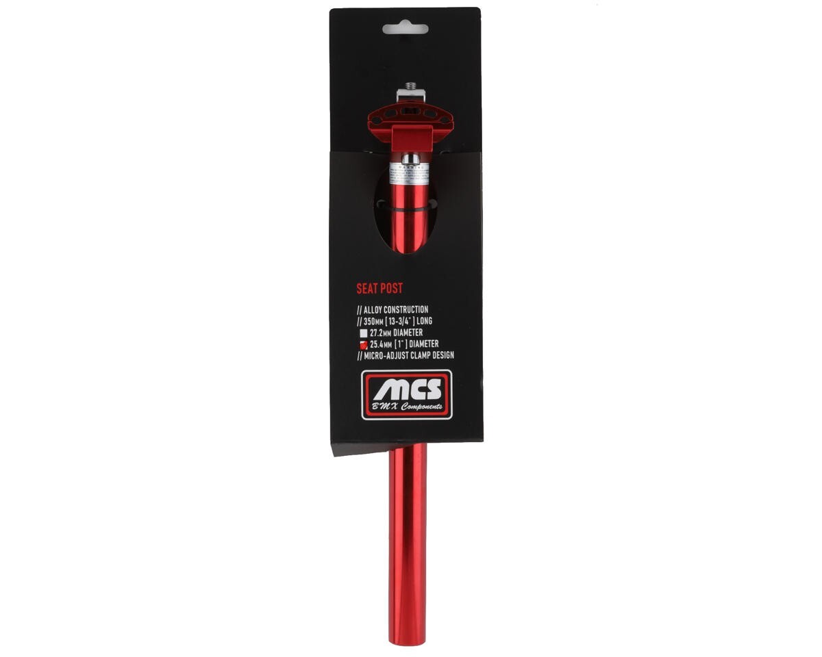 MCS BMX ALLOY MICRO-ADJUST 25.4mm x 350mm SMOOTH SEATPOST RED