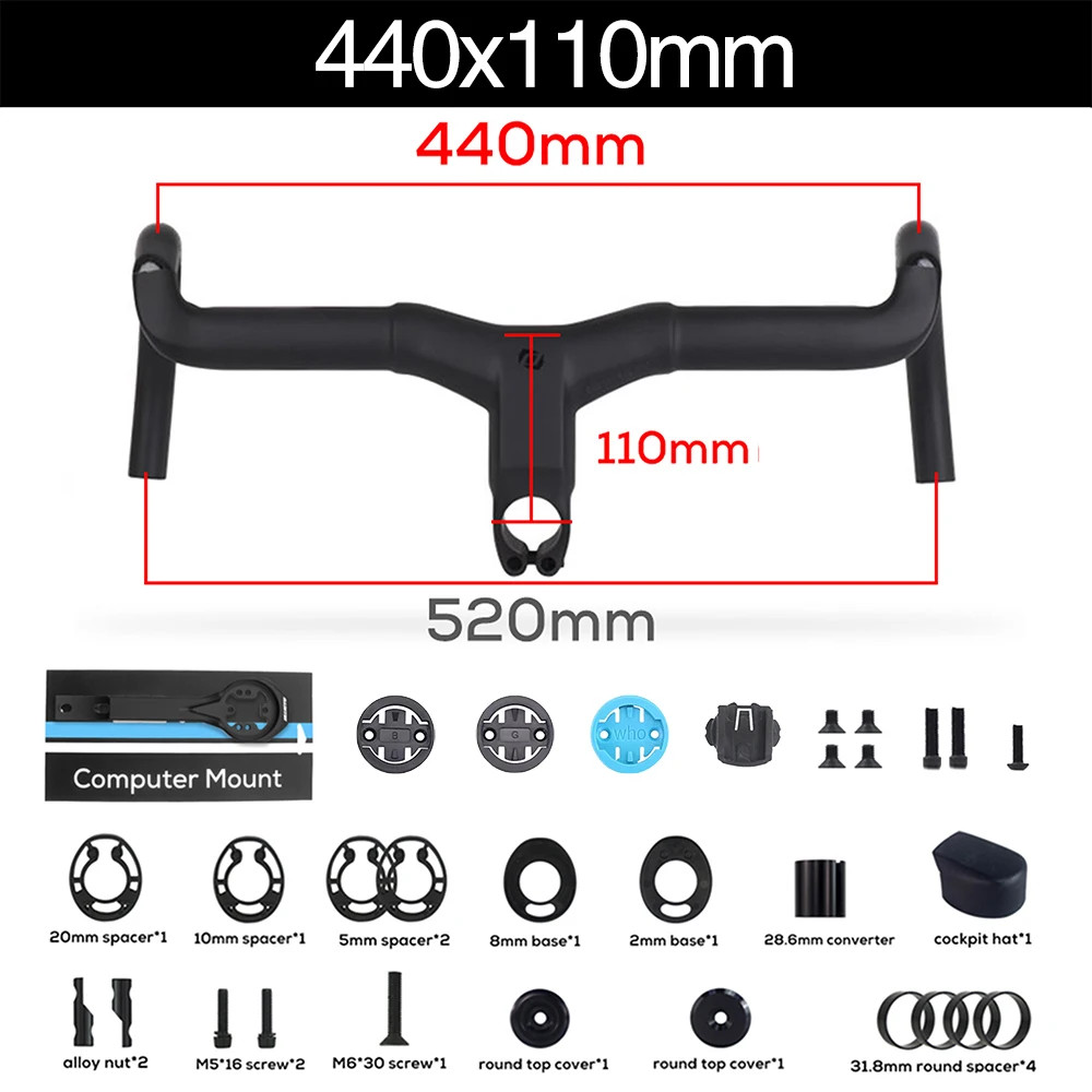 Carbon Gravel Integrated Road Bicycle Drop Bar Internal Cable Routing with Mount