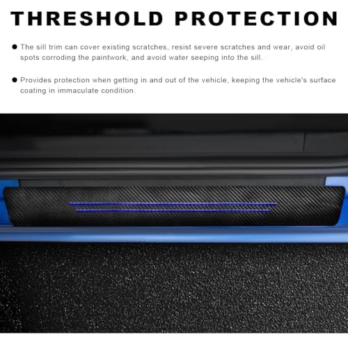 4 PCS Car Door Sill Protector, Anti-Scratch Carbon Fiber Leather Car Blue-4pcs