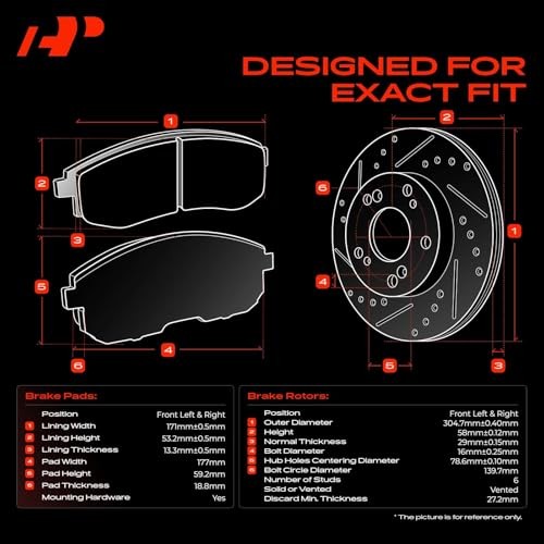 12.00 inch (304.70mm) Disc Brake Rotors + Ceramic Front Drilled and Slotted