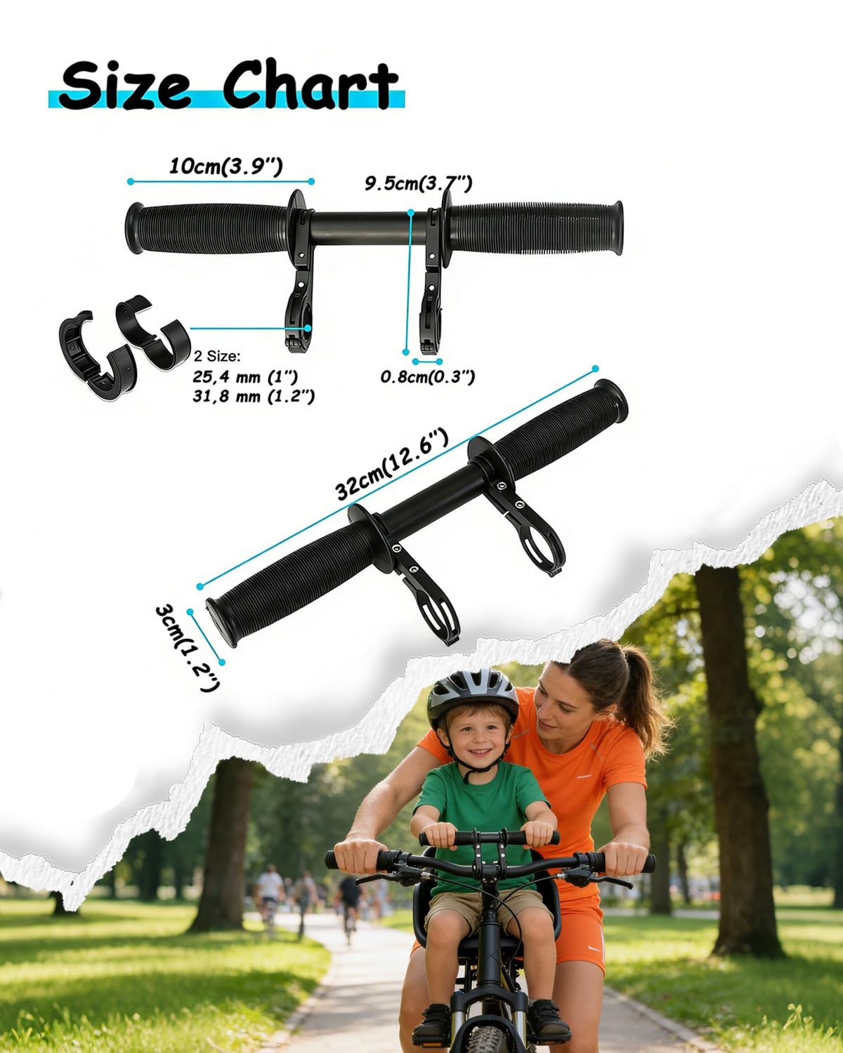HANEVEAR Kids Bike Handlebars Extender, 2 in 1 Child 11.8″, Black