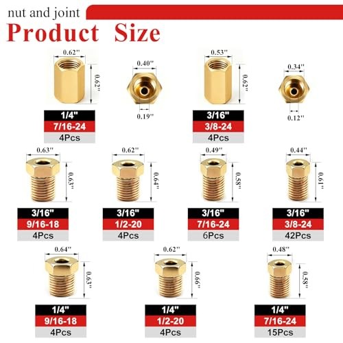 102Pcs 3/16″ & 1/4″ Brake Line Fittings Assortment Kit, 3/8 102PCS-3/16″ & 1/4″