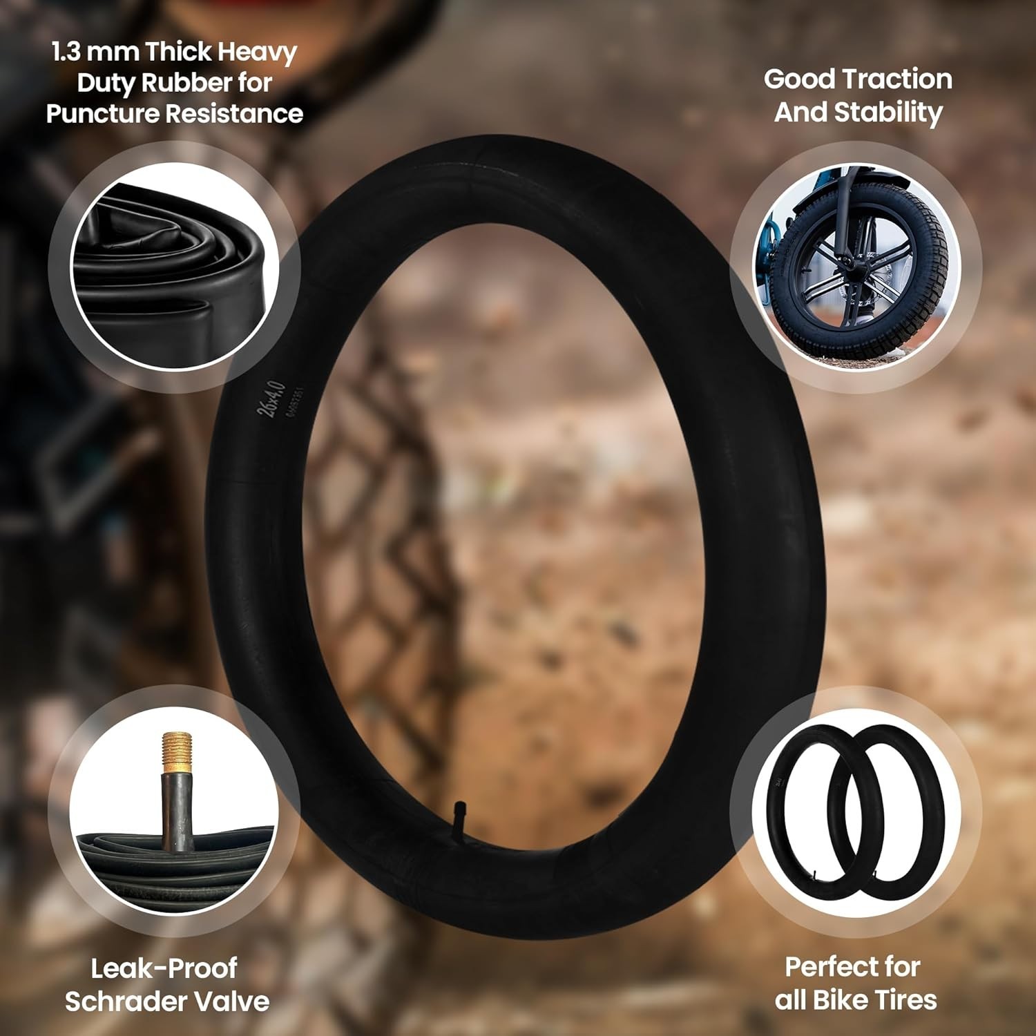 Durable Puncture-Proof Bike Tube for Electric & Fat Bikes – 20×4 & 26×4 Sizes
