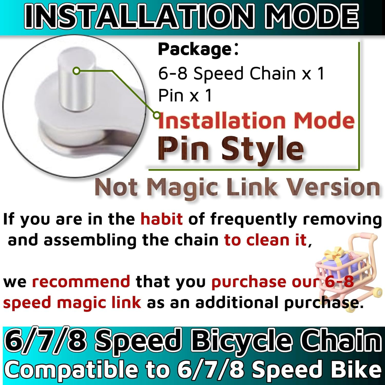 6/7/8 Speed Bicycle Chain 1/2″ X 3/32″ 116 Links Chain BMX Chain 7 Speed Bike Ch