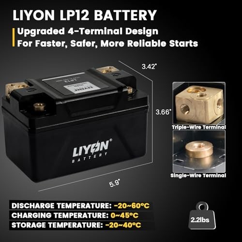 LIYON Lithium YTX9-BS/YTX7A-BS/YTZ10S-BS Motorcycle ATV Battery, LP12-BL-4AH