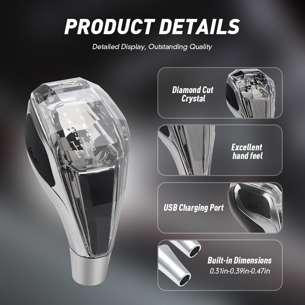 Car Universal LED Crystal Gear Shift Knob, 7 Color Touch-Activated Illumination