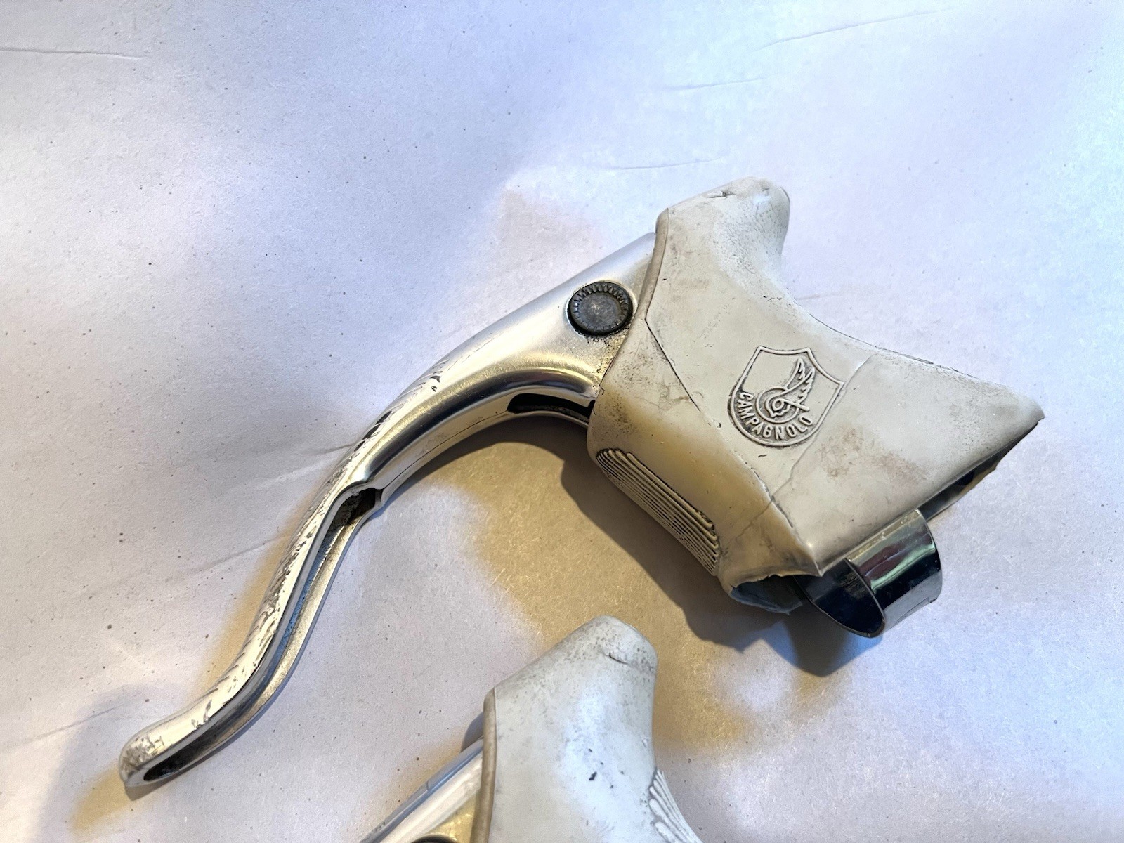 Vintage Campagnolo C-Record Road Drop Bar Brake Levers 23.8mm White Hoods