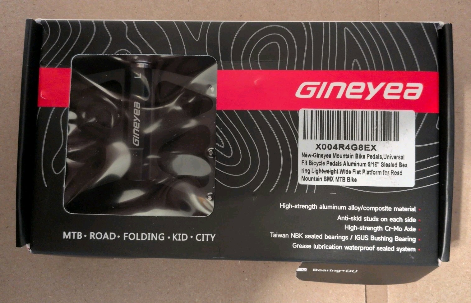 Gineyea Mountain / BMX Bike Pedals, Aluminum Alloy, Bearing + DU, Black