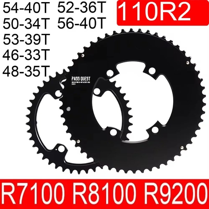 4 Bolts Round Chainwheel 110bcd Aluminum Double Chainring for Shimano 54T-33T