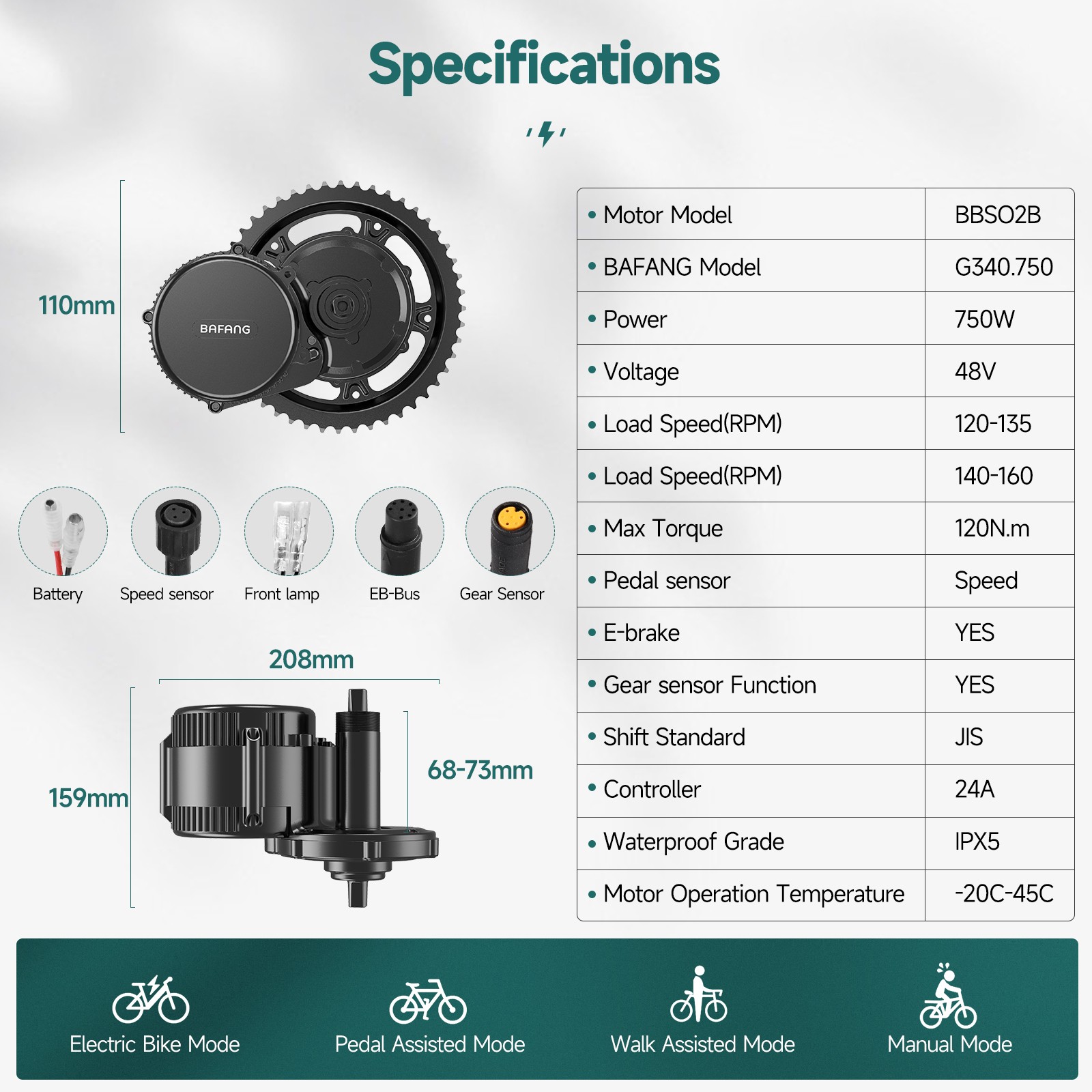 48V750W BAFANG Mid Drive Motor Kit BBS02B 68-73mm Electric Bike Conversion Kit