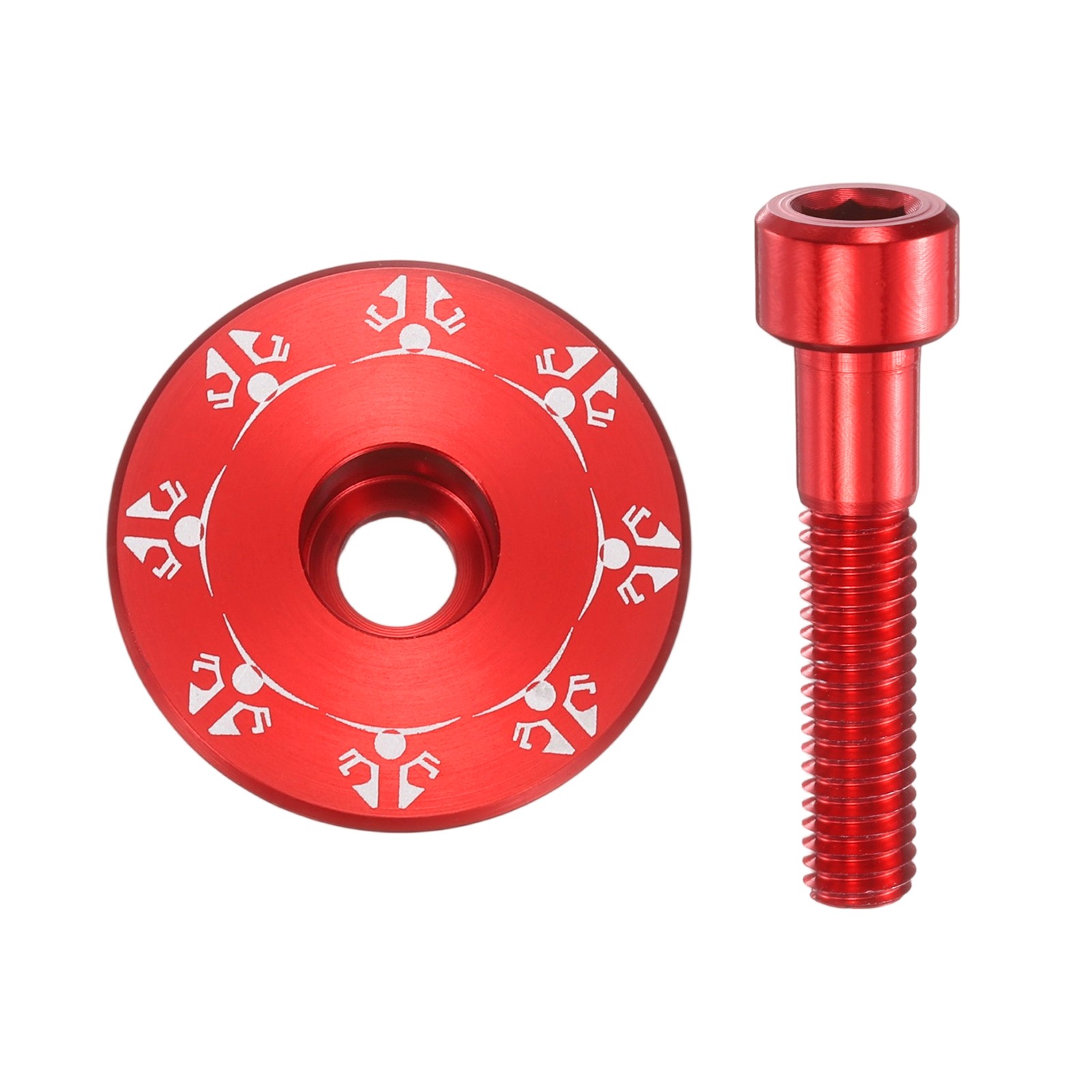 Bicycle Head Set Stem Top Cap 1-1/4″ OD Snowflake Pattern with M6 Bolt Red