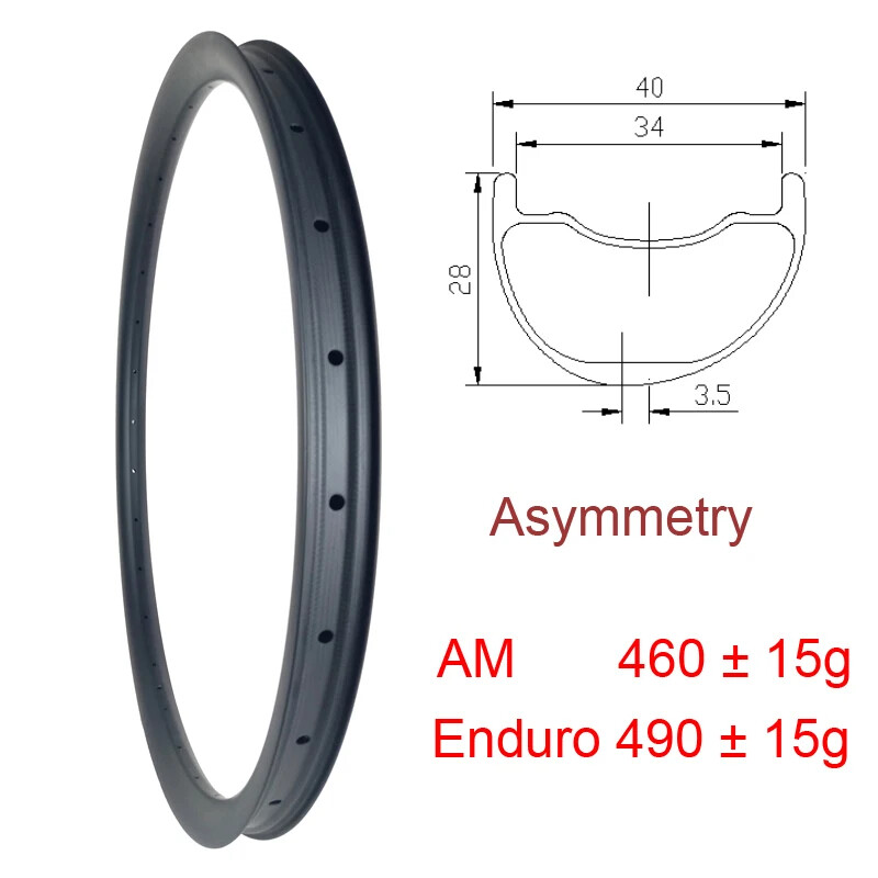 MTB Bike Carbon Rim 29er Asymmetry Tubeless Hookless 32 Holes UD Matte Glossy