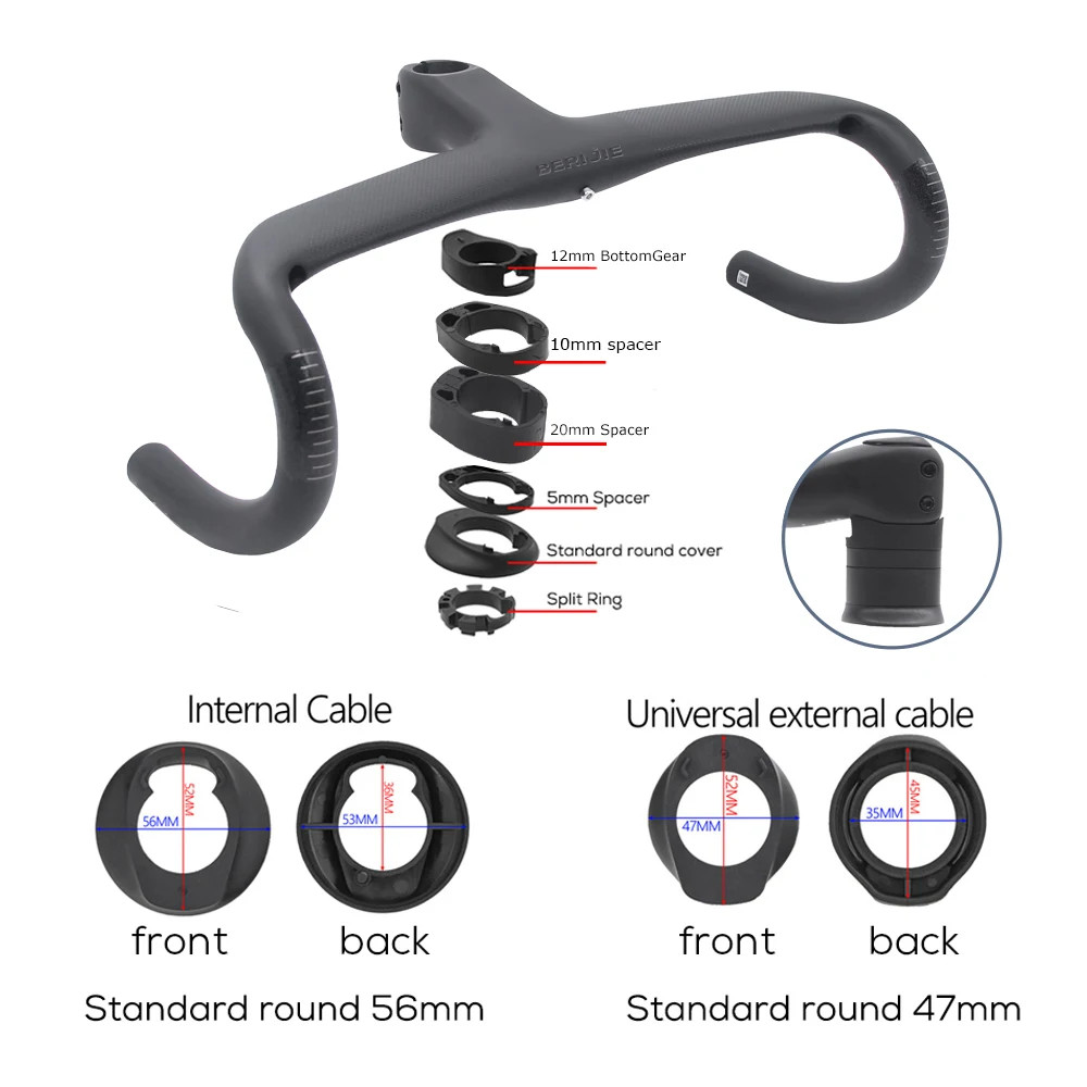 Road Bike Carbon Internal Cable Integrated Drop Bar Width 380-440mm with Spacer