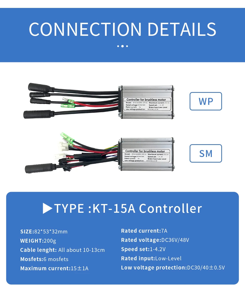 Electric Bicycle KT Sinewave Controller 36V 48V 250W-1000W SM/Waterproof Plug