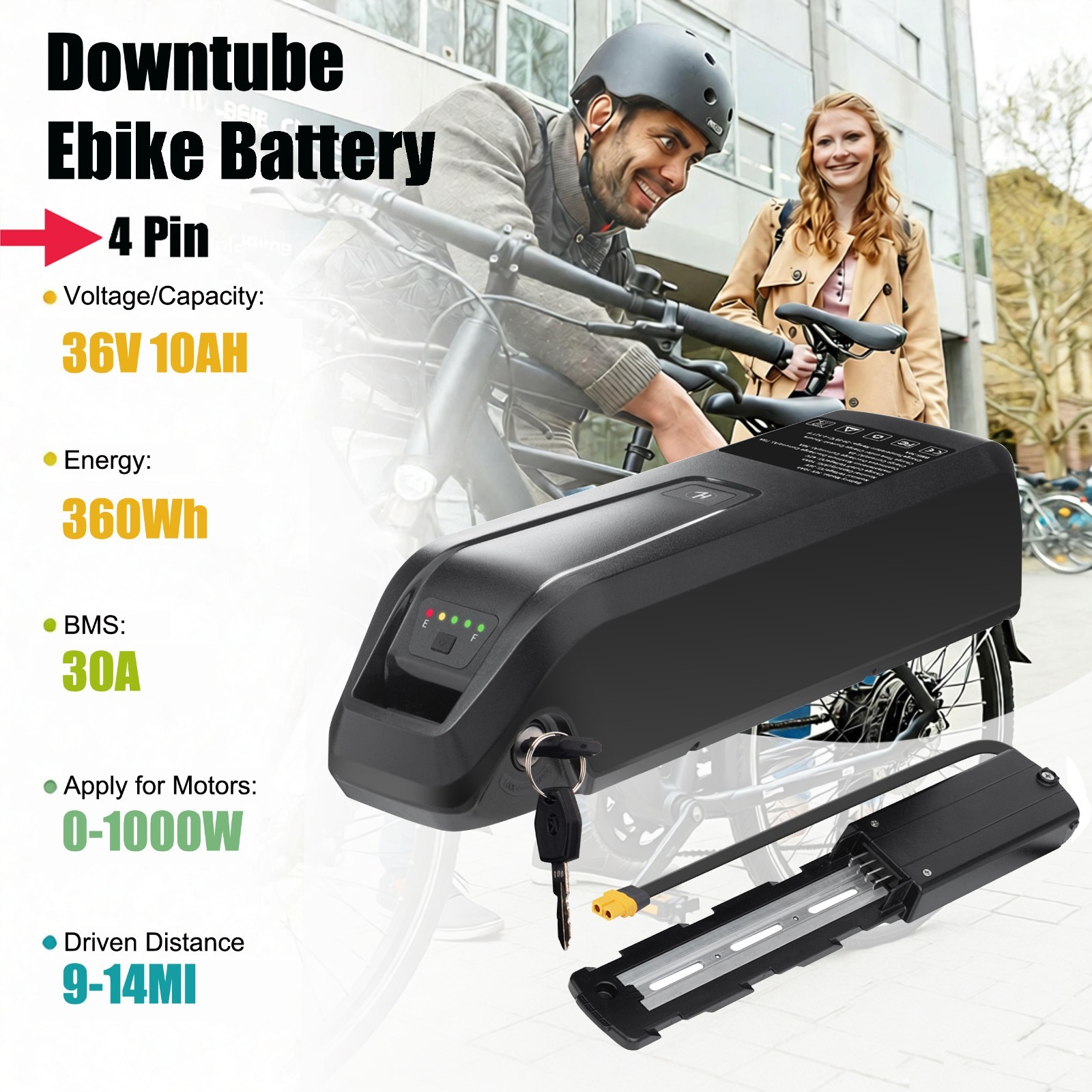 Ebike Battery 36V 10Ah/15Ah/20Ah Electric Bicycle Lithium Battery 1200W 4Pin New