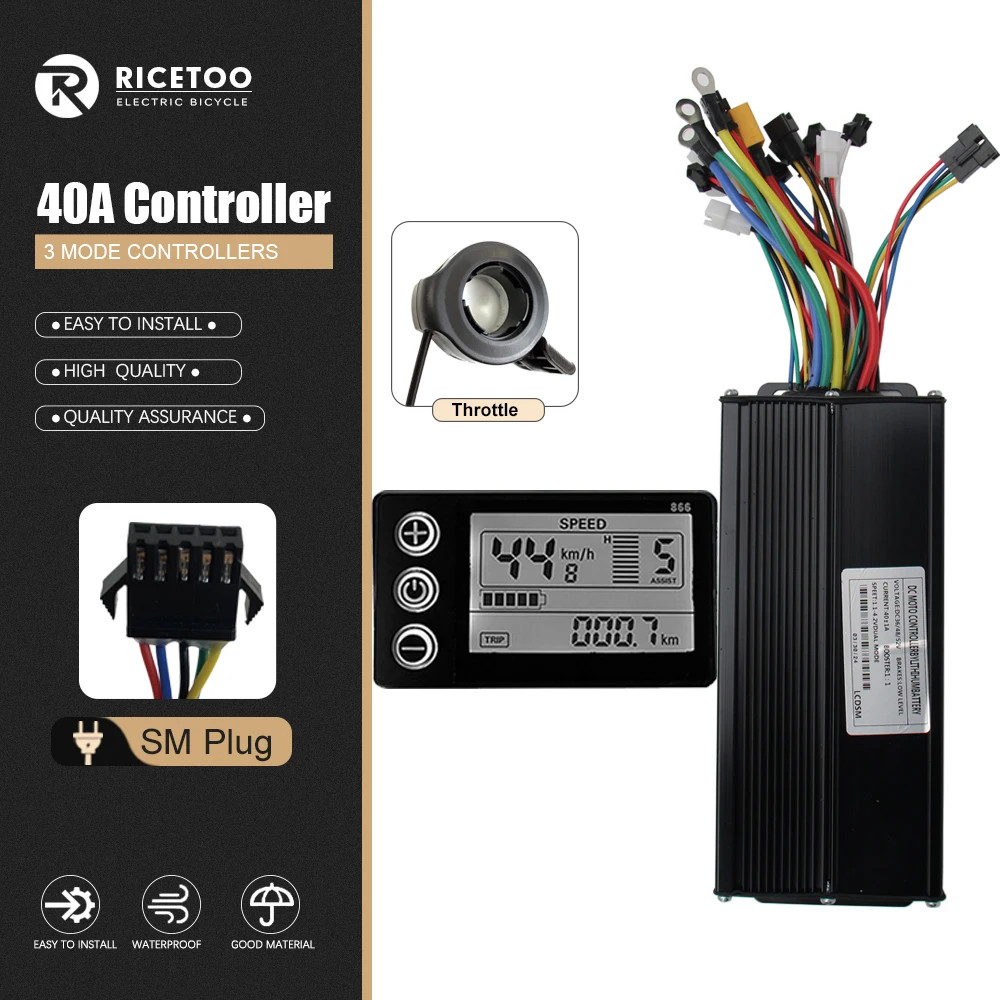 Three-Mode Ebike Controller 17-40A 36/48V 350-1000W S866 LCD Learning Function