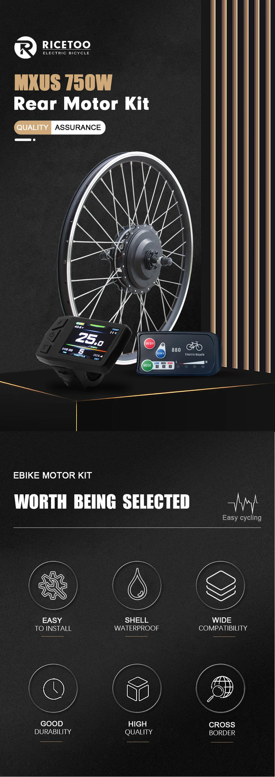 48V750W EBIKE Conversion Kit Rear Cassette Motor Wheel For Bicycle 20 29in 700C