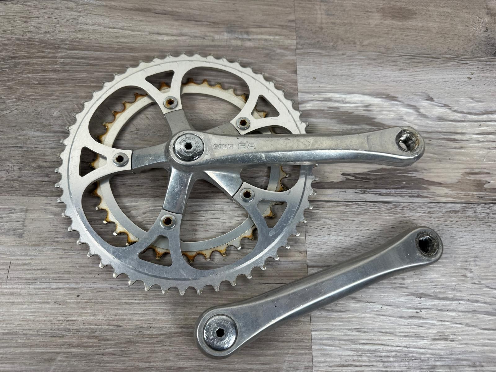 Vintage Sakae Crankset SA Double 110 BCD Square Taper Cranks 1980s Japan 40T 52T