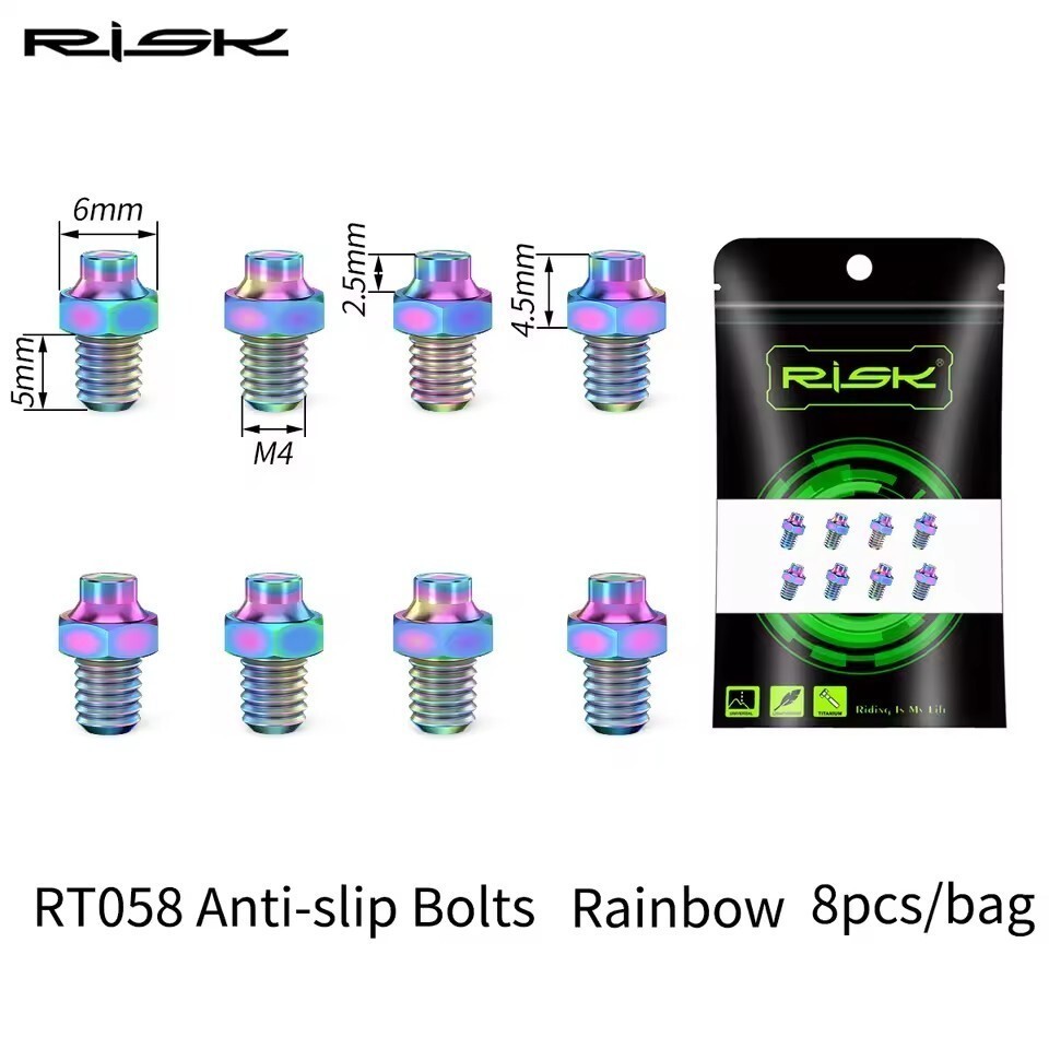 RISK 8-Piece MTB Bike Pedal Bolts M4×5MM Titanium Anti-Slip Pedal Pins
