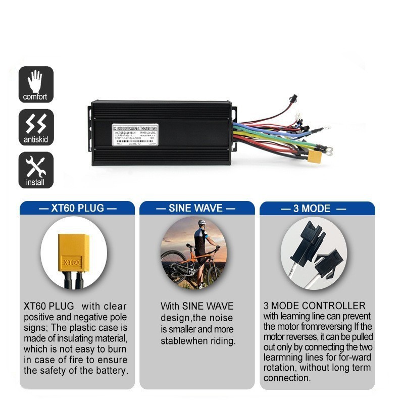 Three model Controller E-bike&E-trikes 45A 48V/52V/60V/72V 1000-2000W Sine-wave.