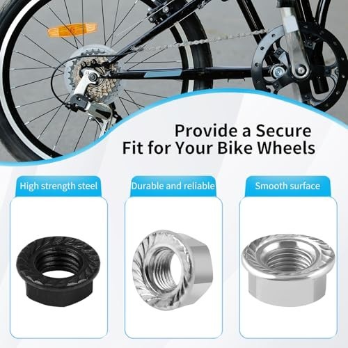 12PCS Bicycle Axle Nuts and Safety Washers, 3 Size M8 M9.5 M10 Bike Wheel Nut…