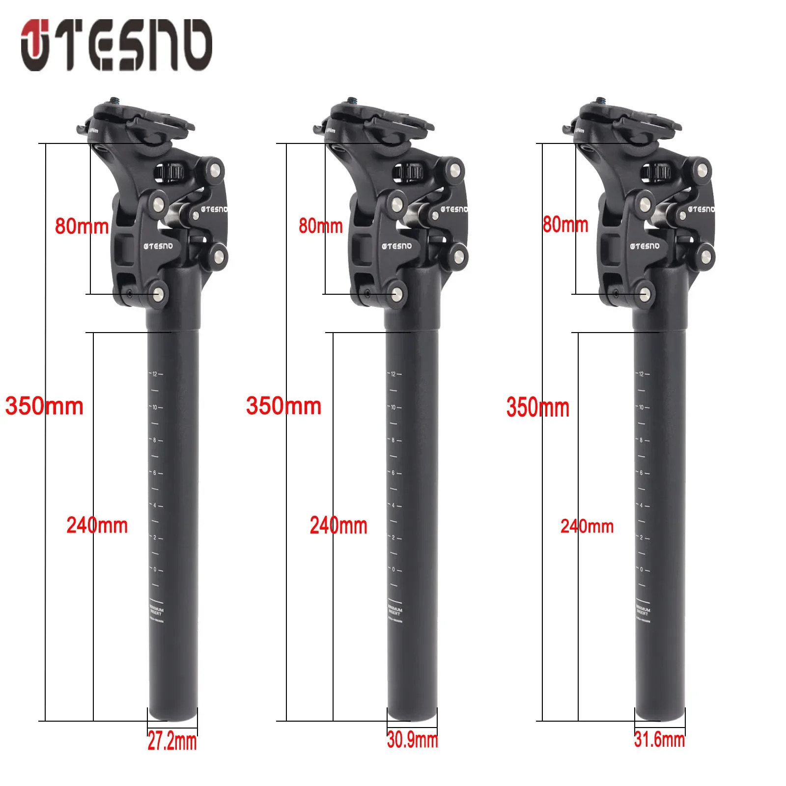 TESNO Bike Seatpost with Shock Absorber 27.2/30.9/31.6mm MTB Suspension 50mm