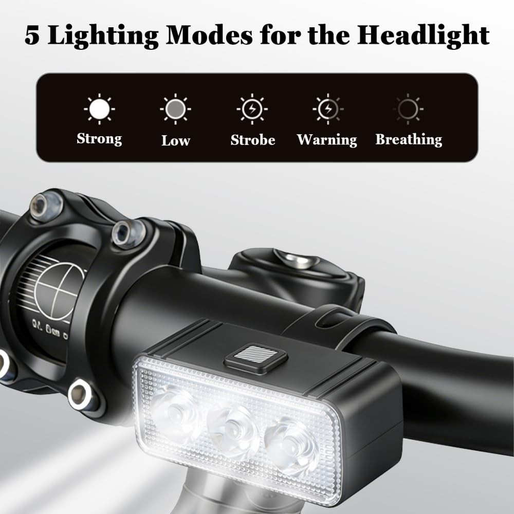 Bike Light Set 2PCS Rechargeable LED Front Light 5 Modes Taillight 7 Modes