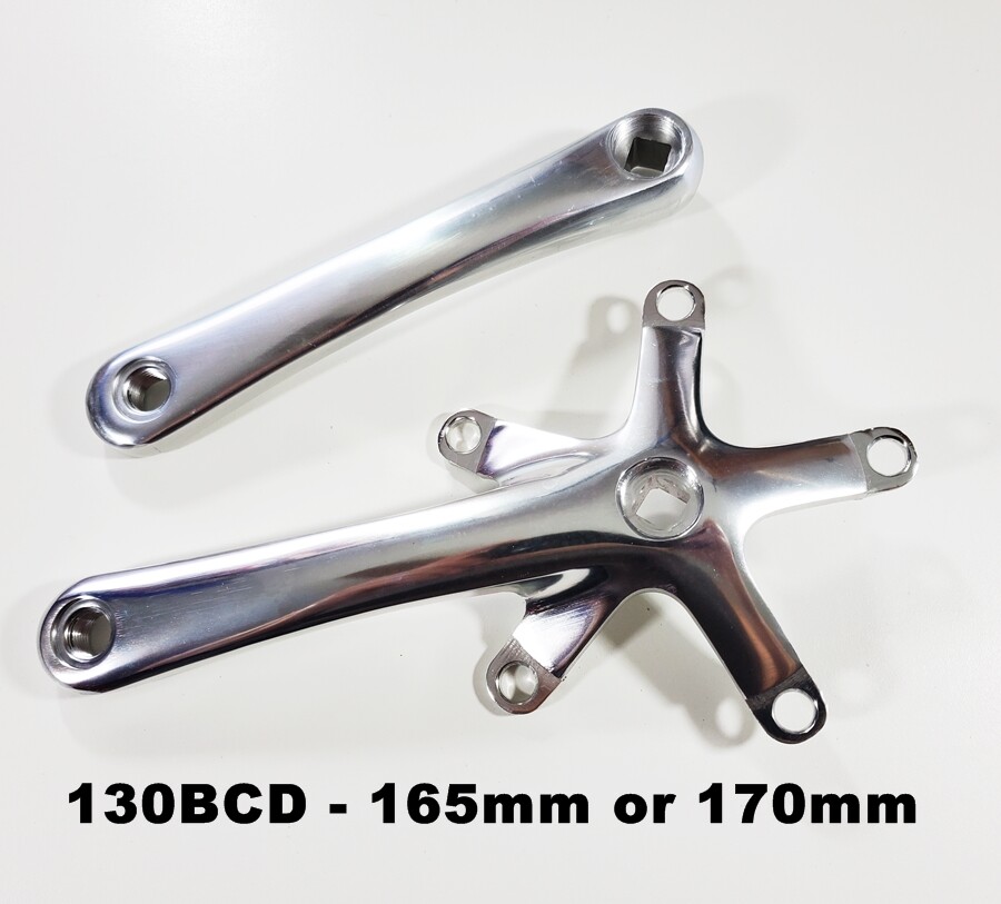Track / Fixed Gear Crank Arms 130BCD 165mm or 170mm, Silver, Optional BB +$10
