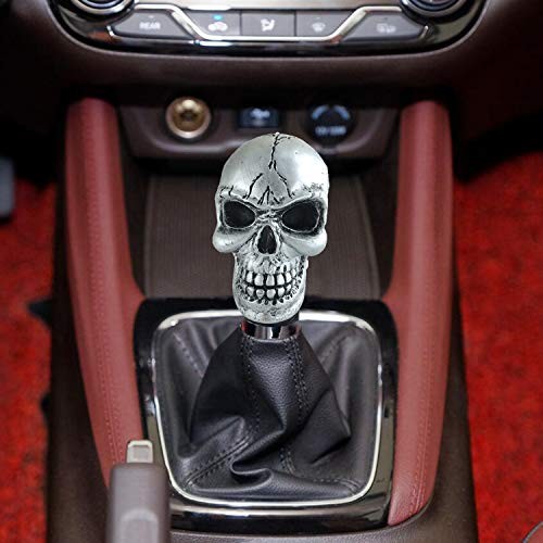 Car Gear Lever Grip Knobs Skull Head Racing Shift Stick Manual Shifter Silver