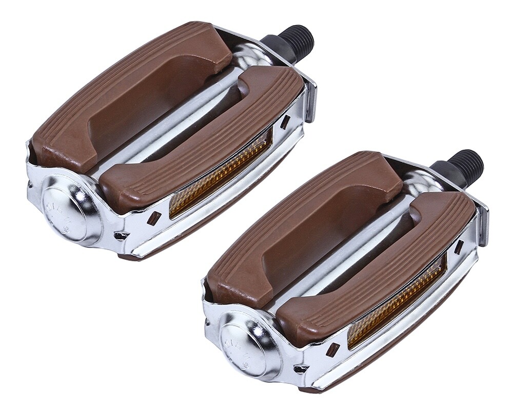 BICYCLE BIKE KRATE RUBBER PEDALS 1/2 BROWN/CHROME.
