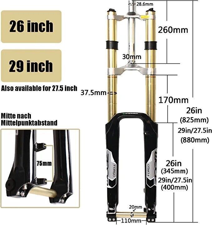 26″ ZOOM DH680 MTB Bike Suspension Forks Disc 1-1/8″ Thru Axle Downhill Mountain