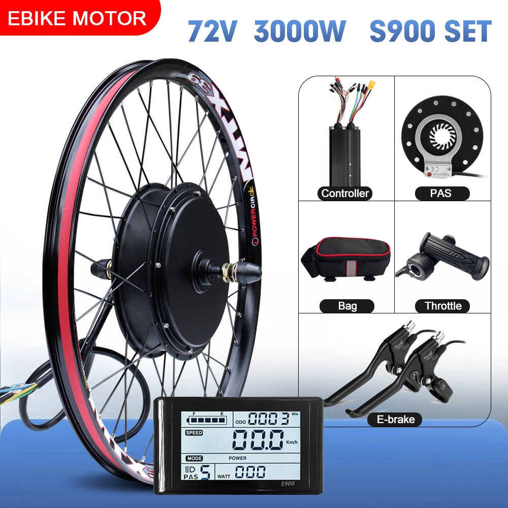 MTX Ebike Kit 72V 3000W 105kmh Max Speed 20-29inch Brushless Rear Hub Motor