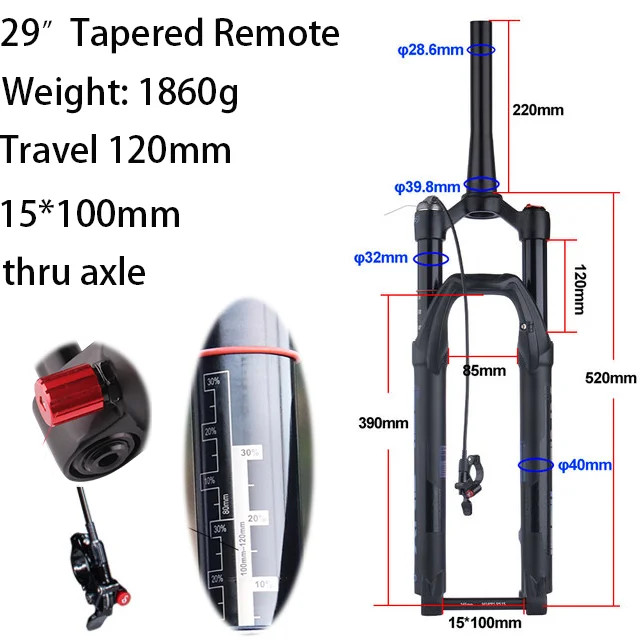 27.5/29inch Mountain Bike Thru Axle Rebound Adjustment Boost Suspension Air Fork