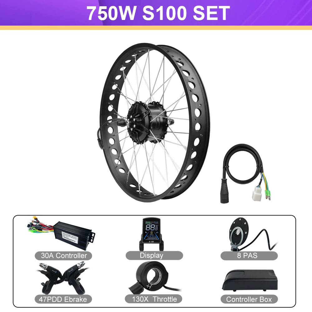 48V 750W E-Bike Conversion Kit 20 24 26er*4.0Tyre Rear Hub Motor Drive 40-50km/h